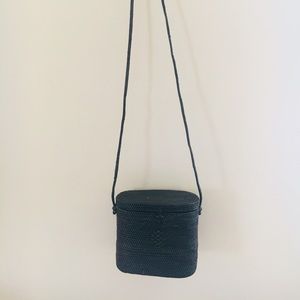 Long strap mini black woven purse